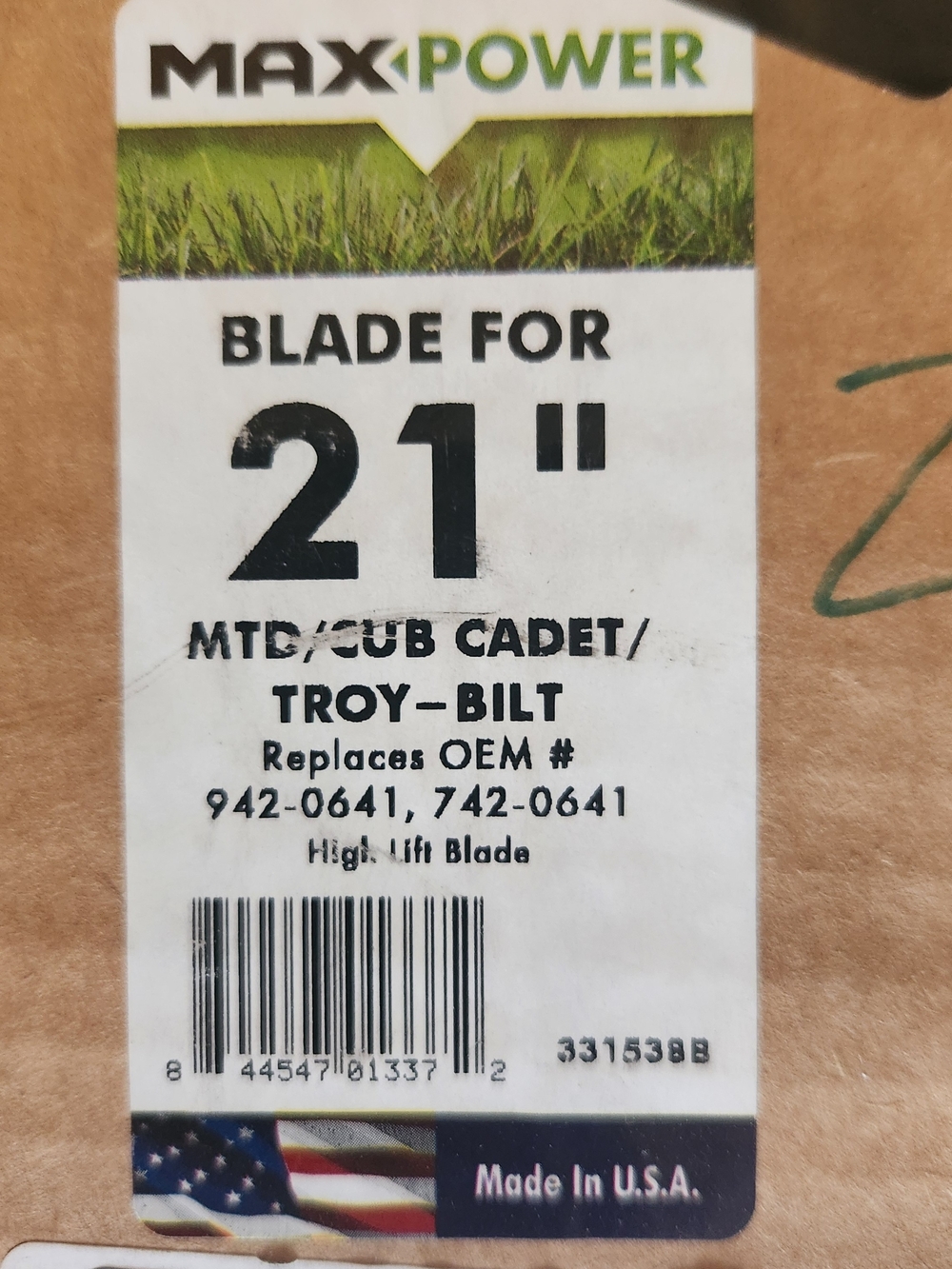 21" High-Lift Mower Blade for MTD/Cub Cadet/Troy-Bilt - Black